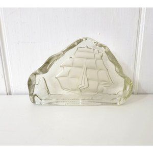Viking Art Glass Clipper Ship Heavy Bookend, Doorstop, Paperweight, Sculpture